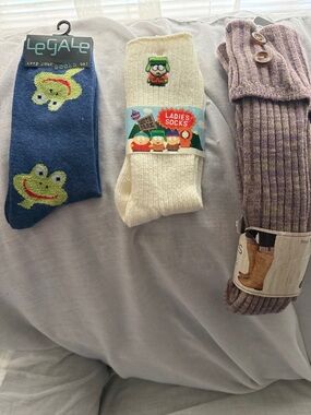 LeGale Frog Socks, Cream South Park Ladies Socks, Lavender Button Boot Socks